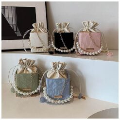 Small handbag for women with drawstring closure – cute box shape bag – RedBag BD