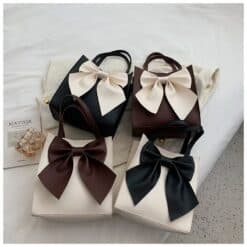 Mini tote handbag for women with button closure – small PU bag with bow print – RedBag BD