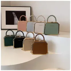 Box shape party bag for women with button closure – small PU shoulder bag – RedBag BD
